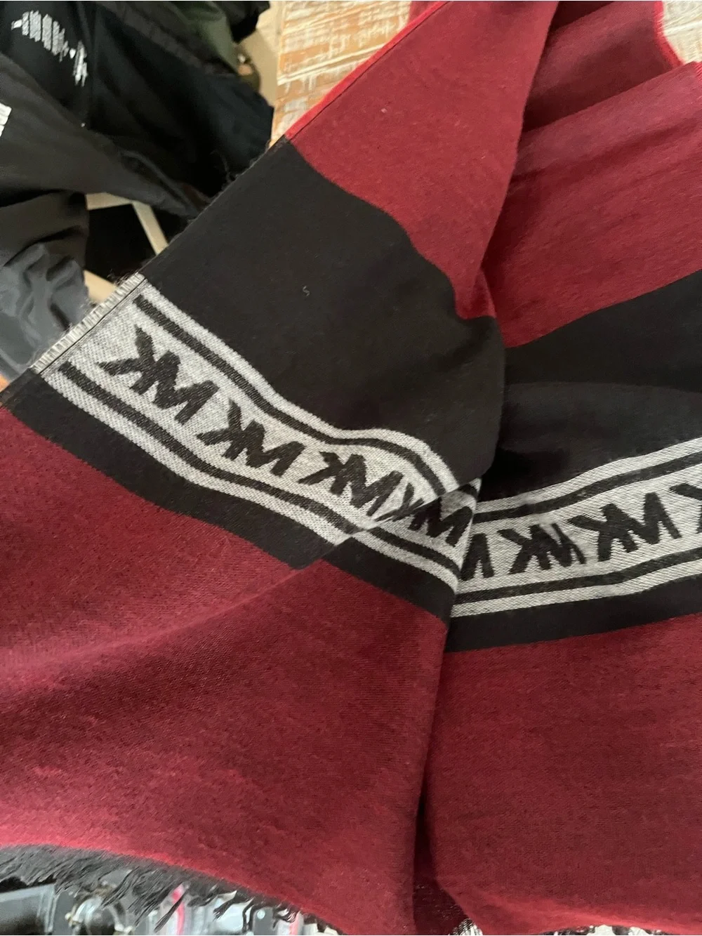 Michael Kors Men's Burgundy and Black MK Logo Scarf